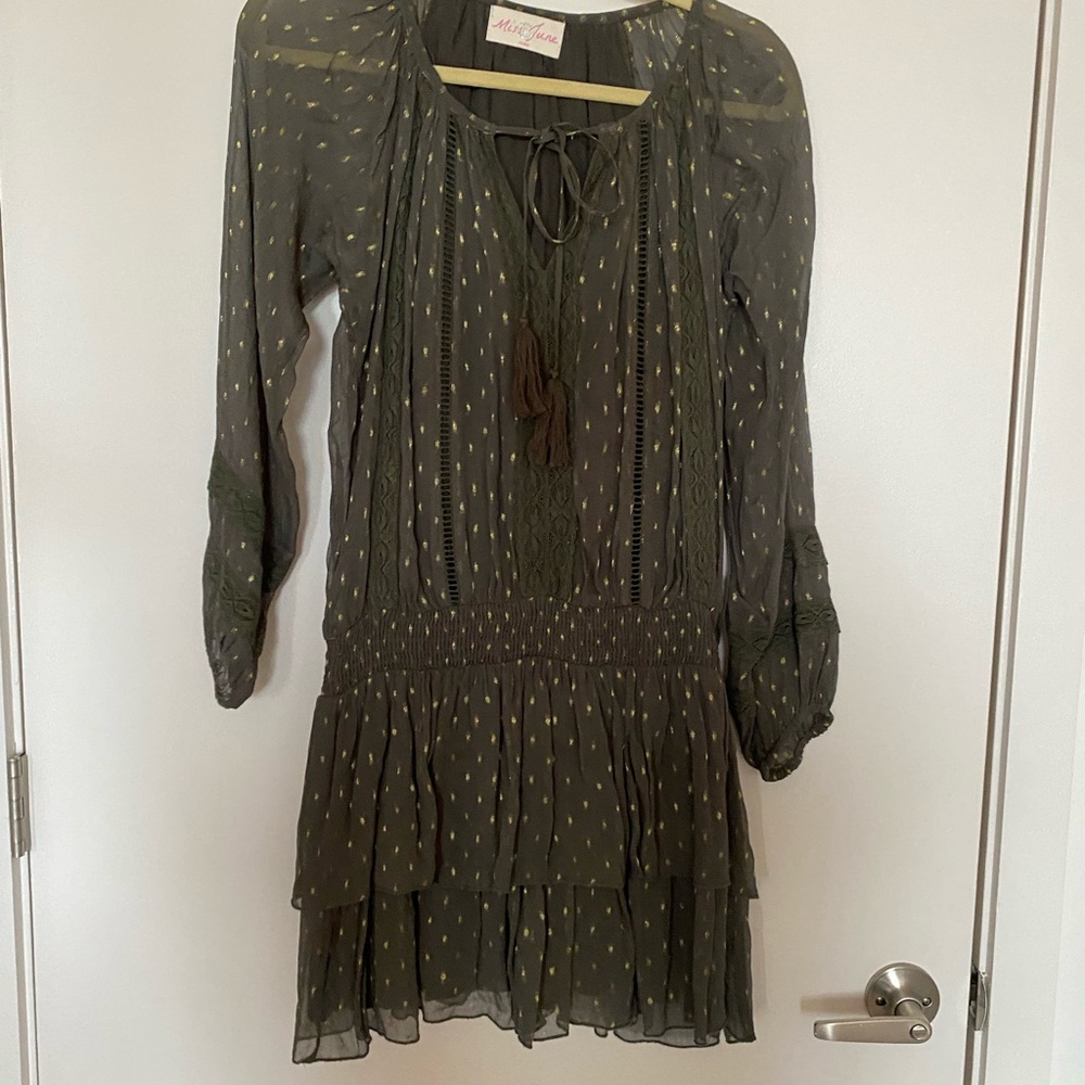 Miss June Paris Olive Green Long Sleeve Dress -Large